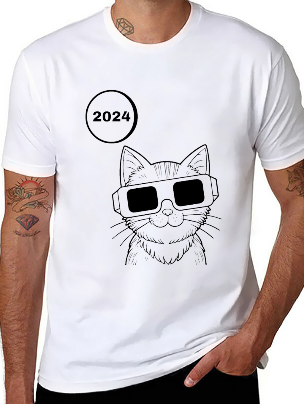 2024 Cat with Glasses Graphic T-Shirt