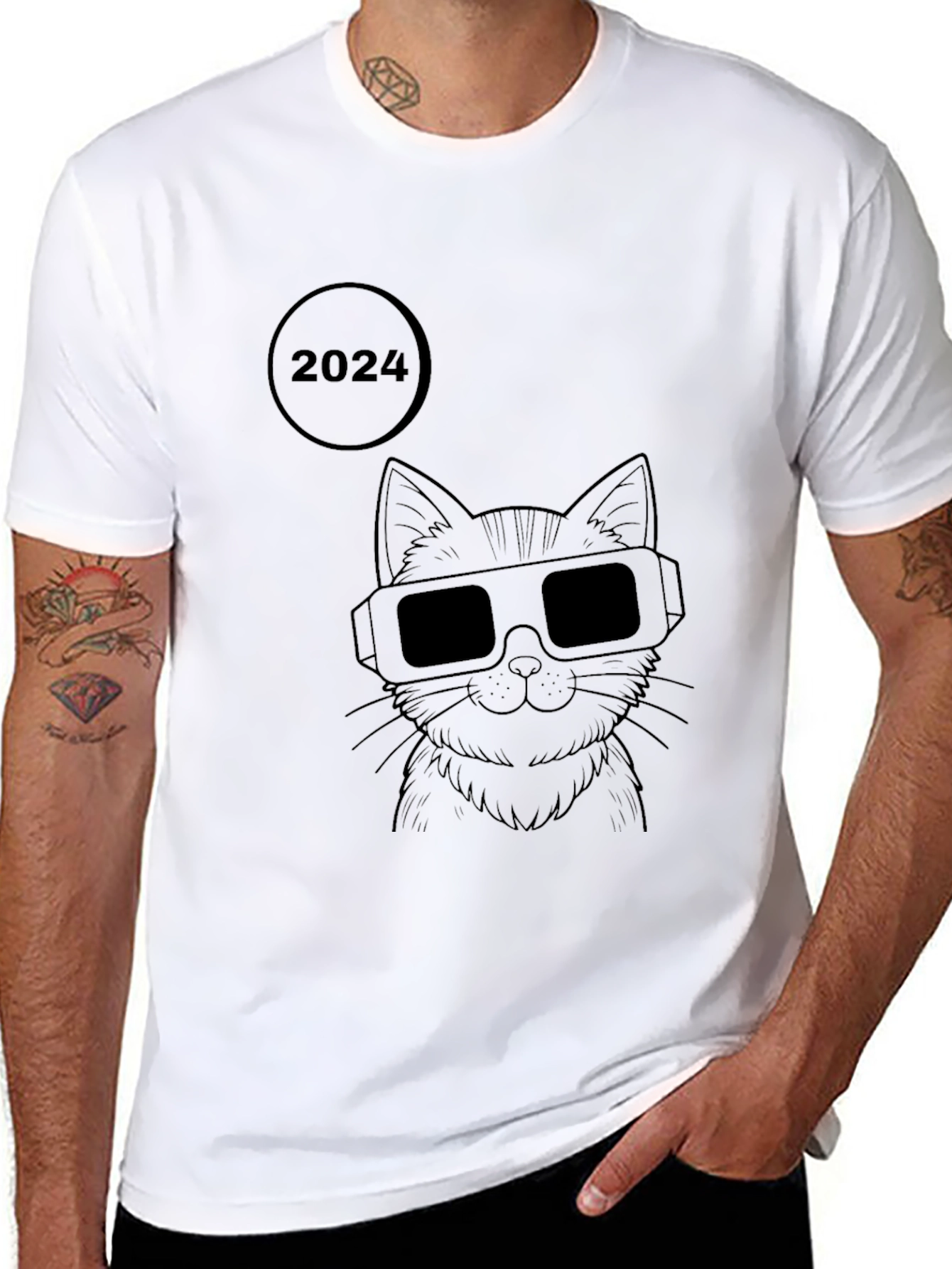 2024 Cat with Glasses Graphic T-Shirt