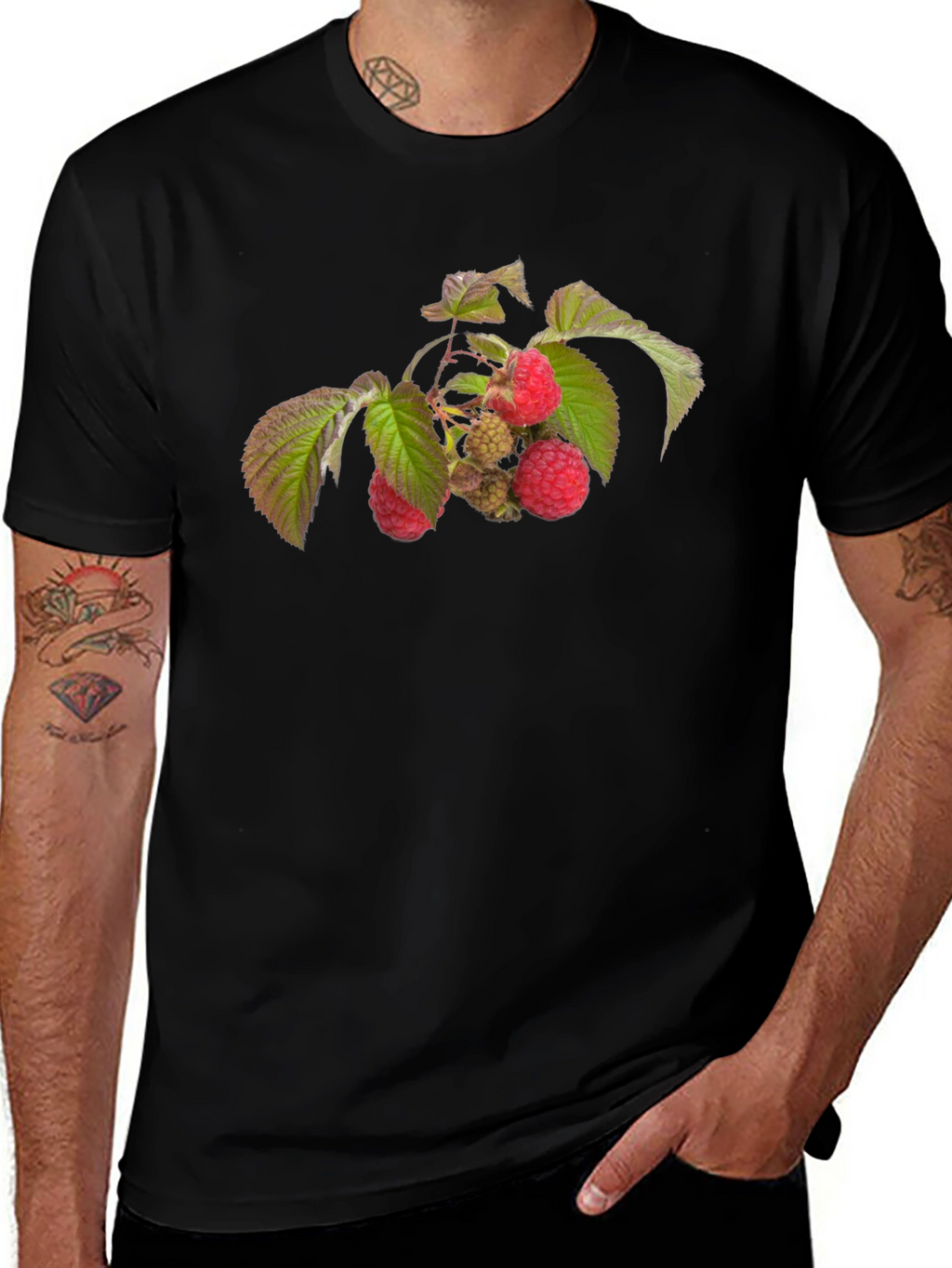 Raspberry Branch Graphic Black T-Shirt
