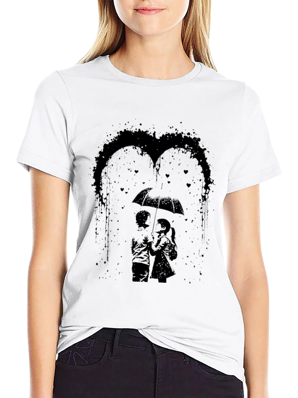 Romantic Couple Under Umbrella Graphic Tee