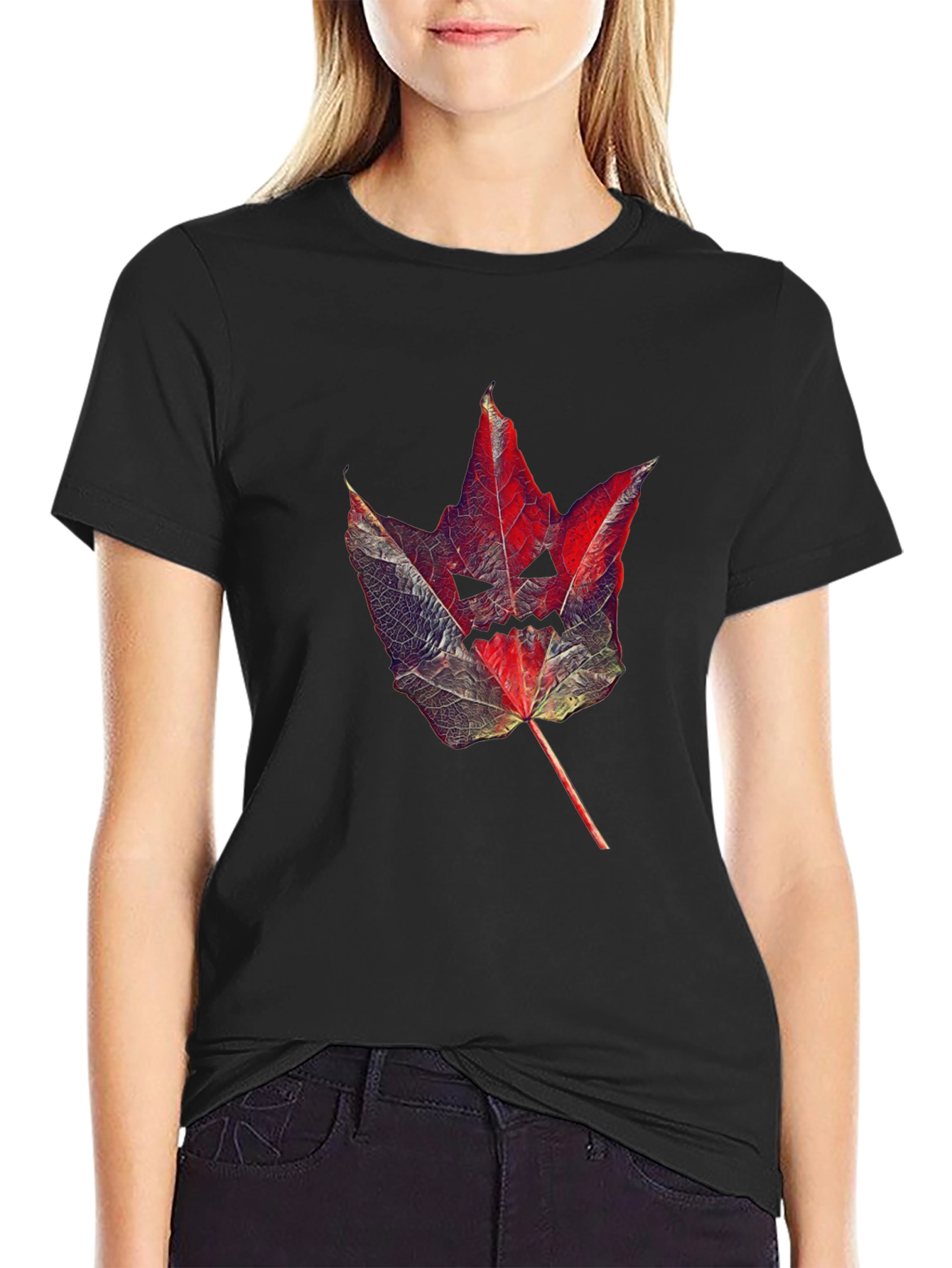 Spooky Leaf Graphic Tee - Halloween Shirt