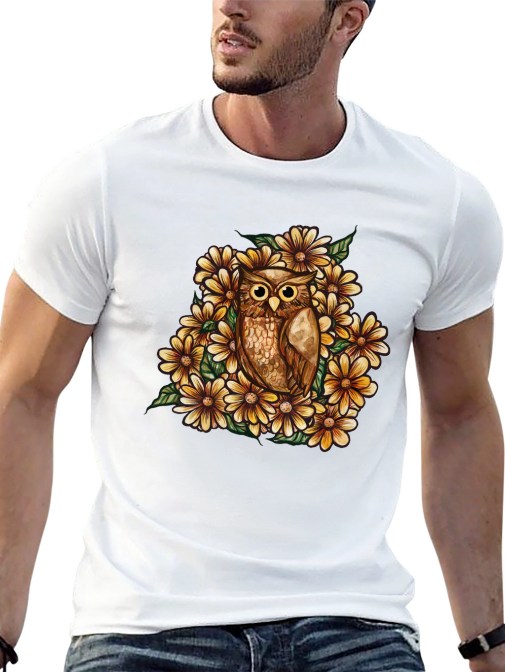 Owl & Floral Graphic Black T-Shirt