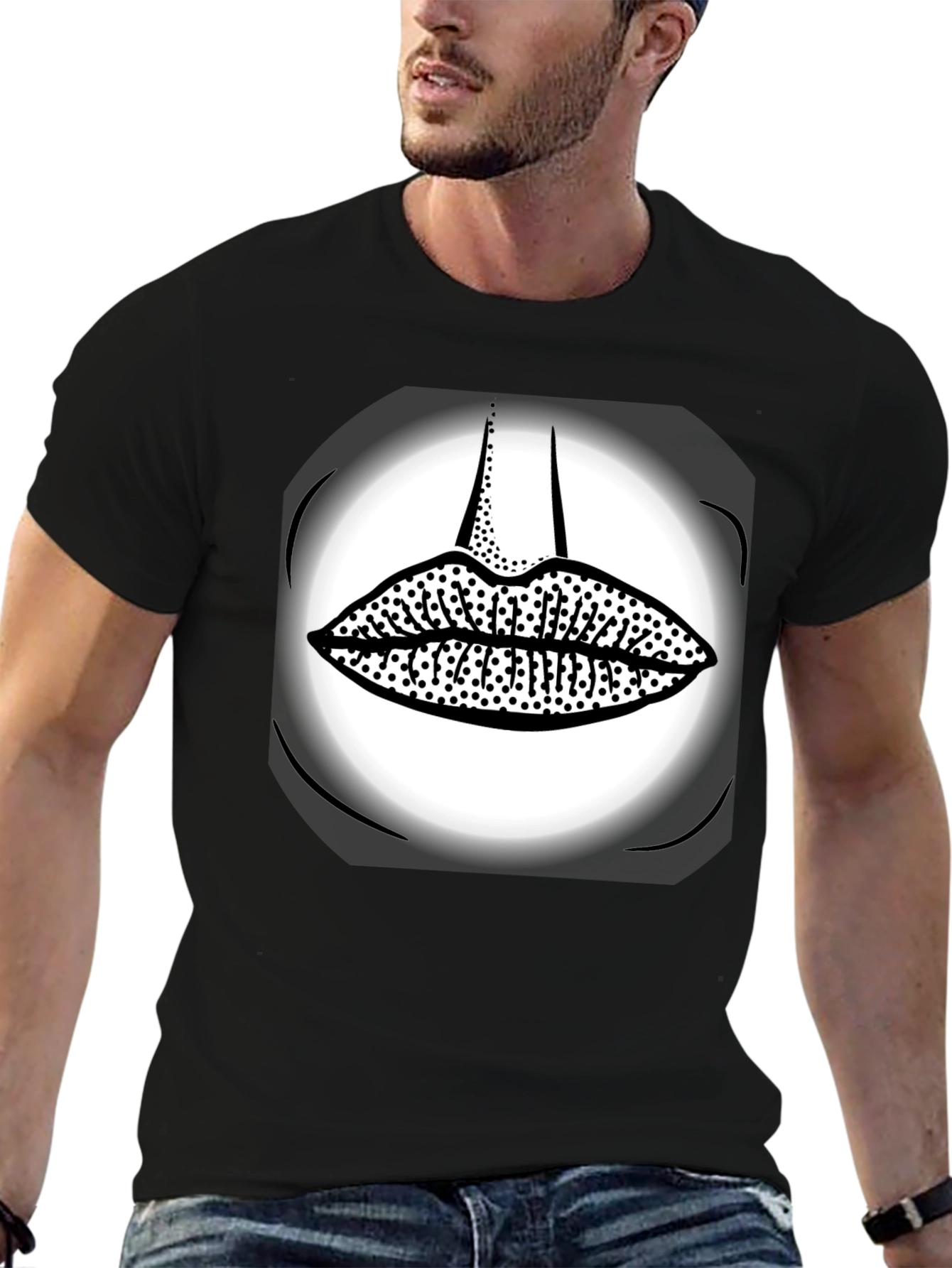 Graphic Print Black T-Shirt - Kiss Lips Design