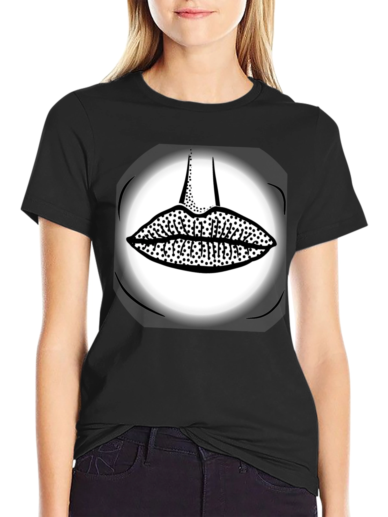 Graphic Print Black T-Shirt - Kiss Lips Design