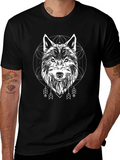 Wolf Graphic Tee - Geometric Tribal Design