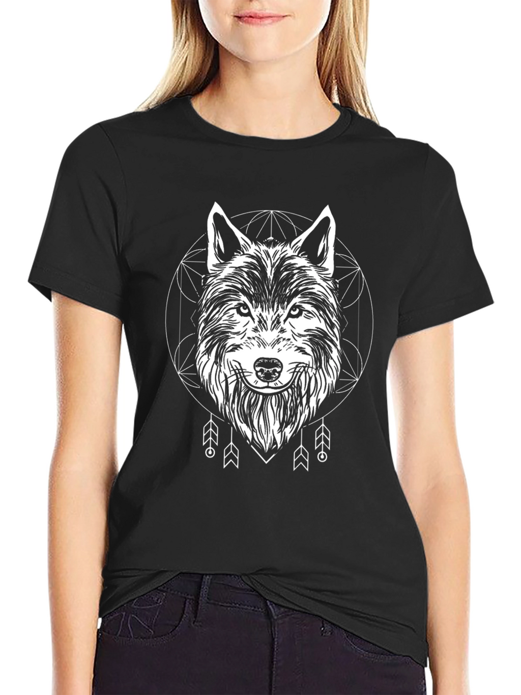 Wolf Graphic Tee - Geometric Tribal Design