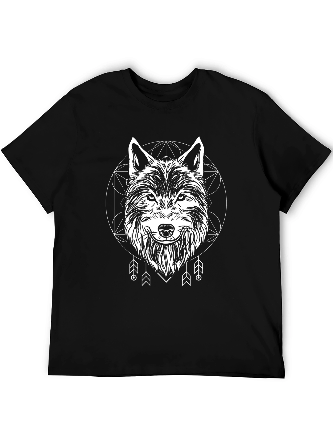 Wolf Graphic Tee - Geometric Tribal Design