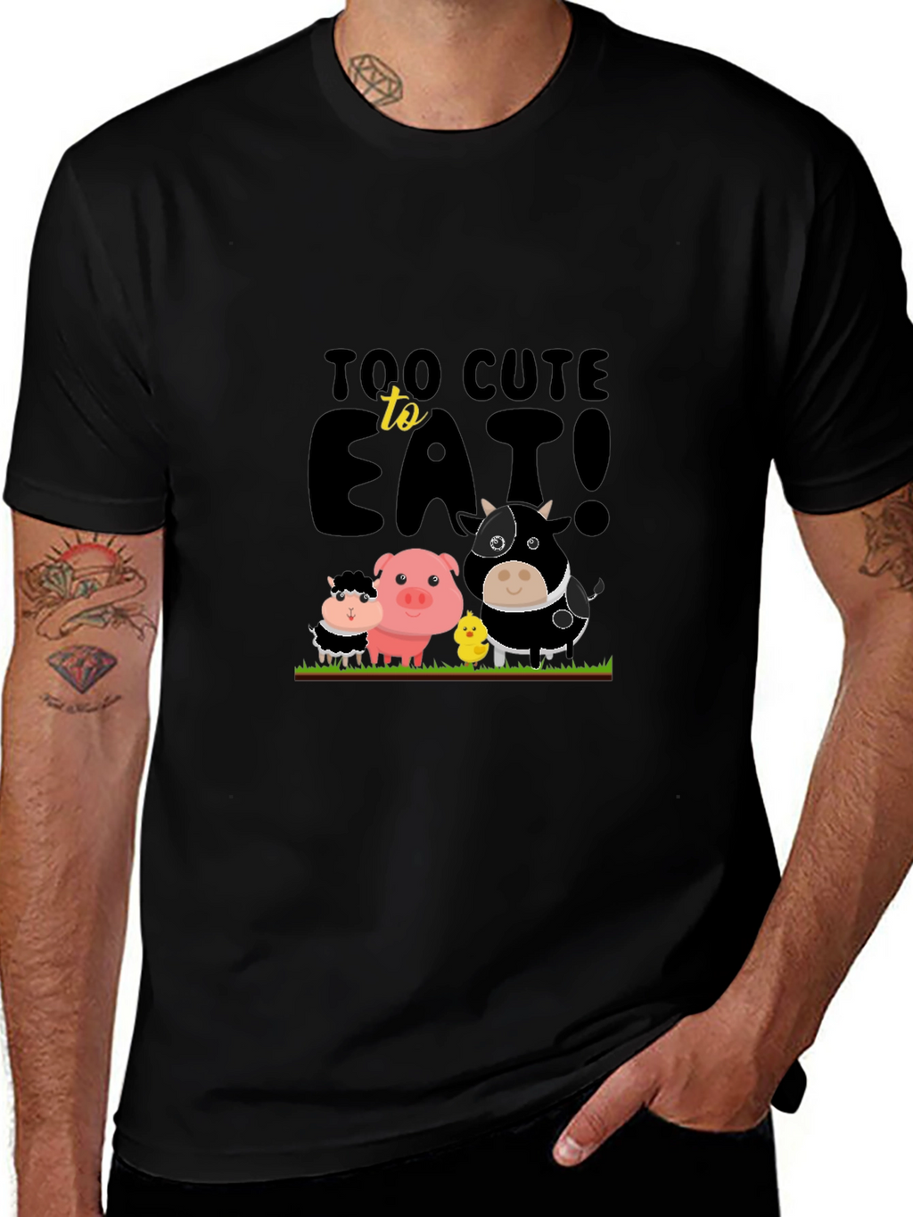 Cute Animals Too Cute To Eat Black T-Shirt