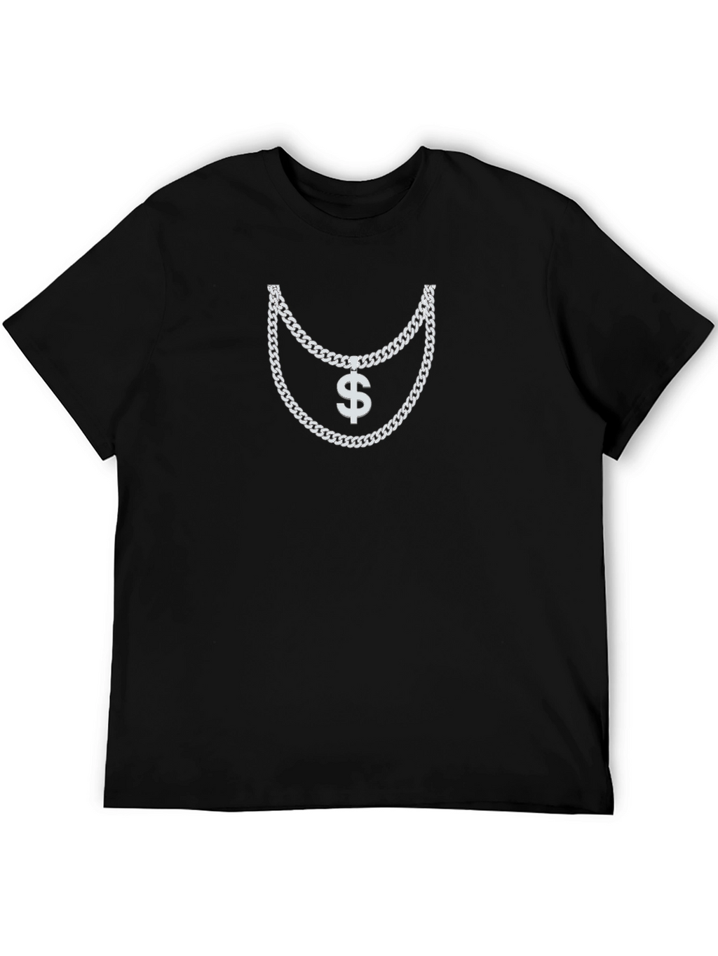 Mens Black T-Shirt with Silver Chain and Dollar Sign