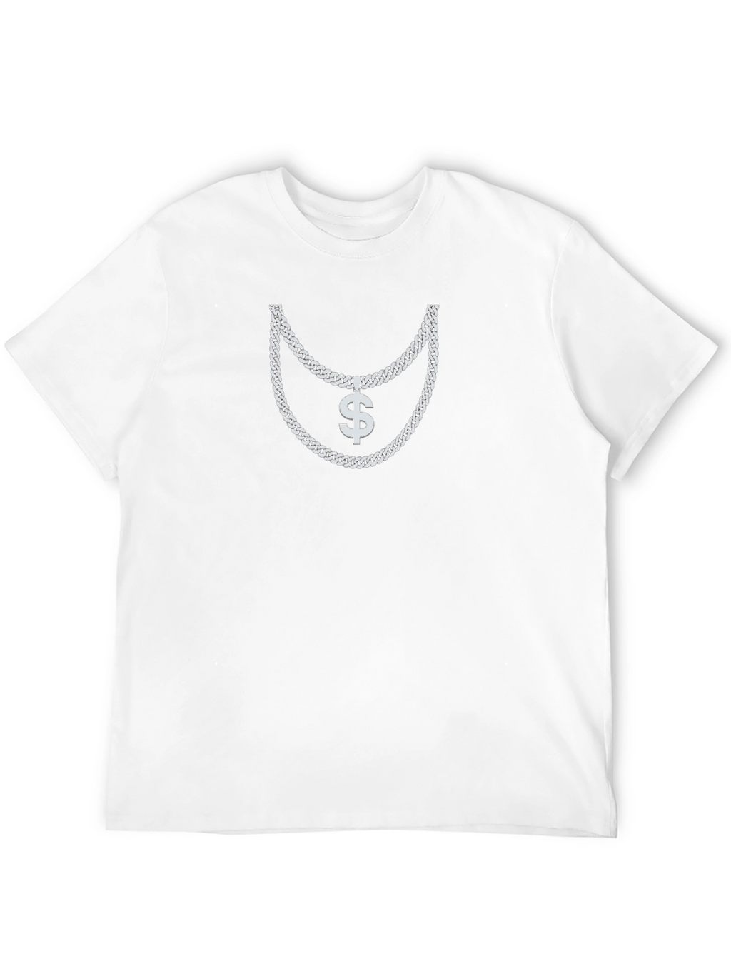 Mens Black T-Shirt with Silver Chain and Dollar Sign