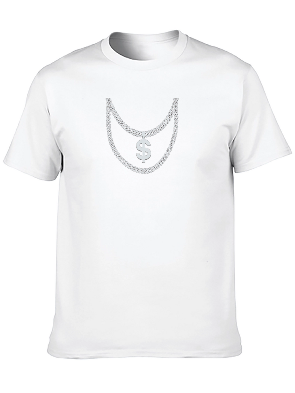 Mens Black T-Shirt with Silver Chain and Dollar Sign
