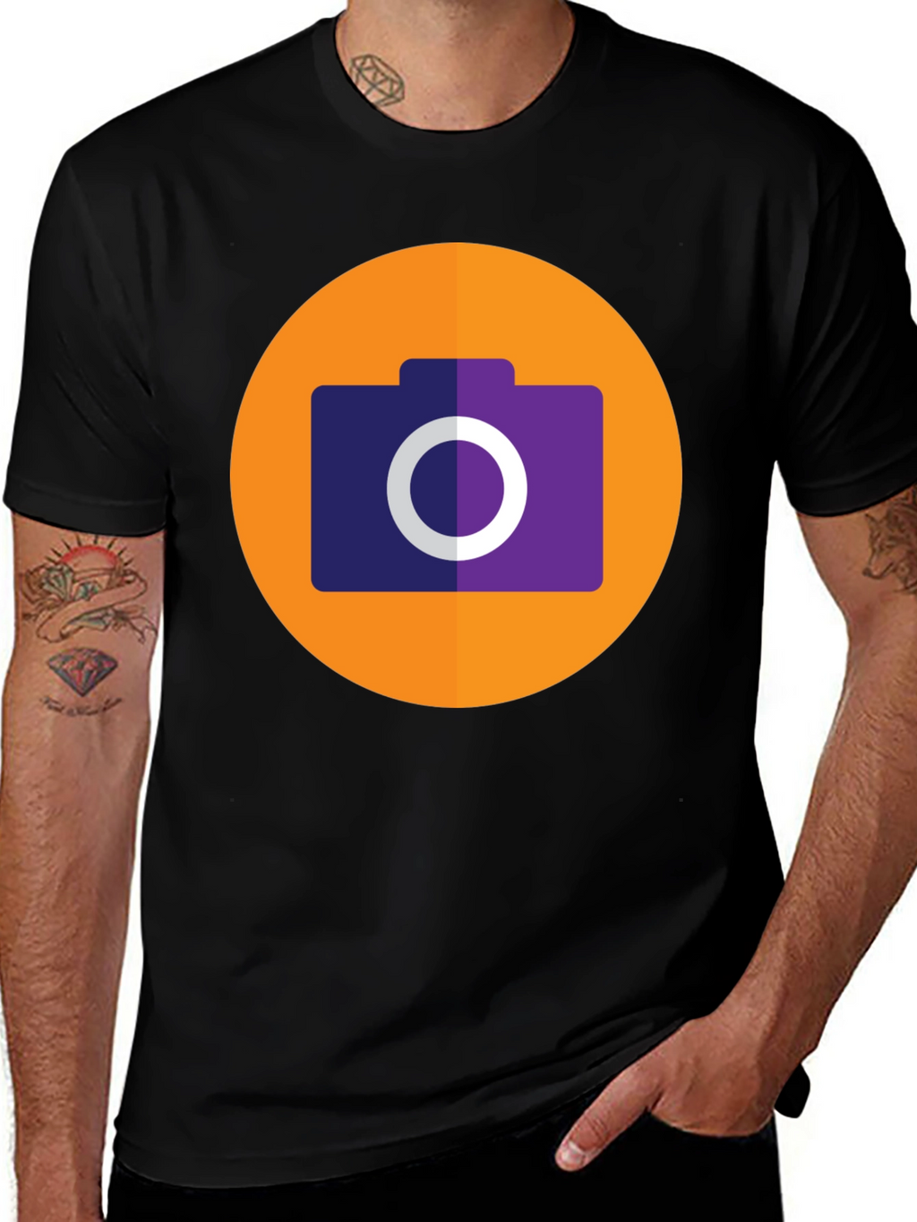 Camera Icon Graphic Tee - Black Cotton T-Shirt