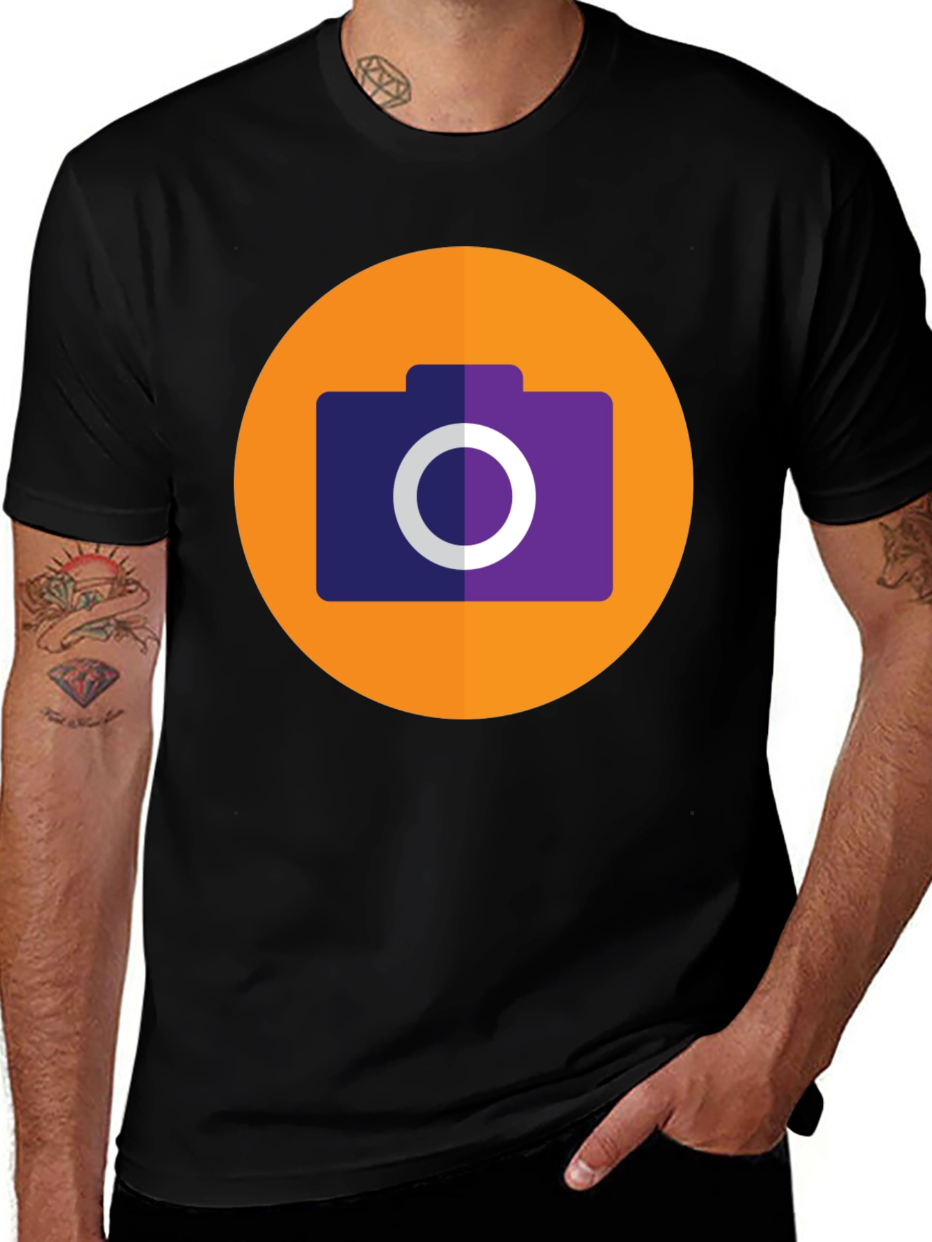 Camera Icon Graphic Tee - Black Cotton T-Shirt