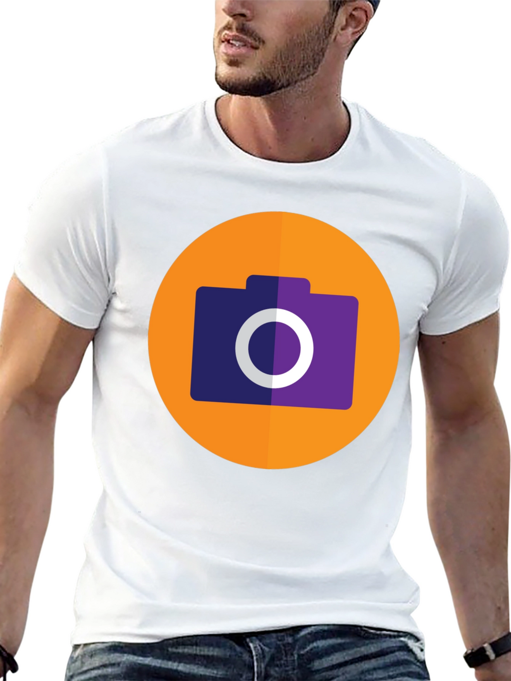 Camera Icon Graphic Tee - Black Cotton T-Shirt