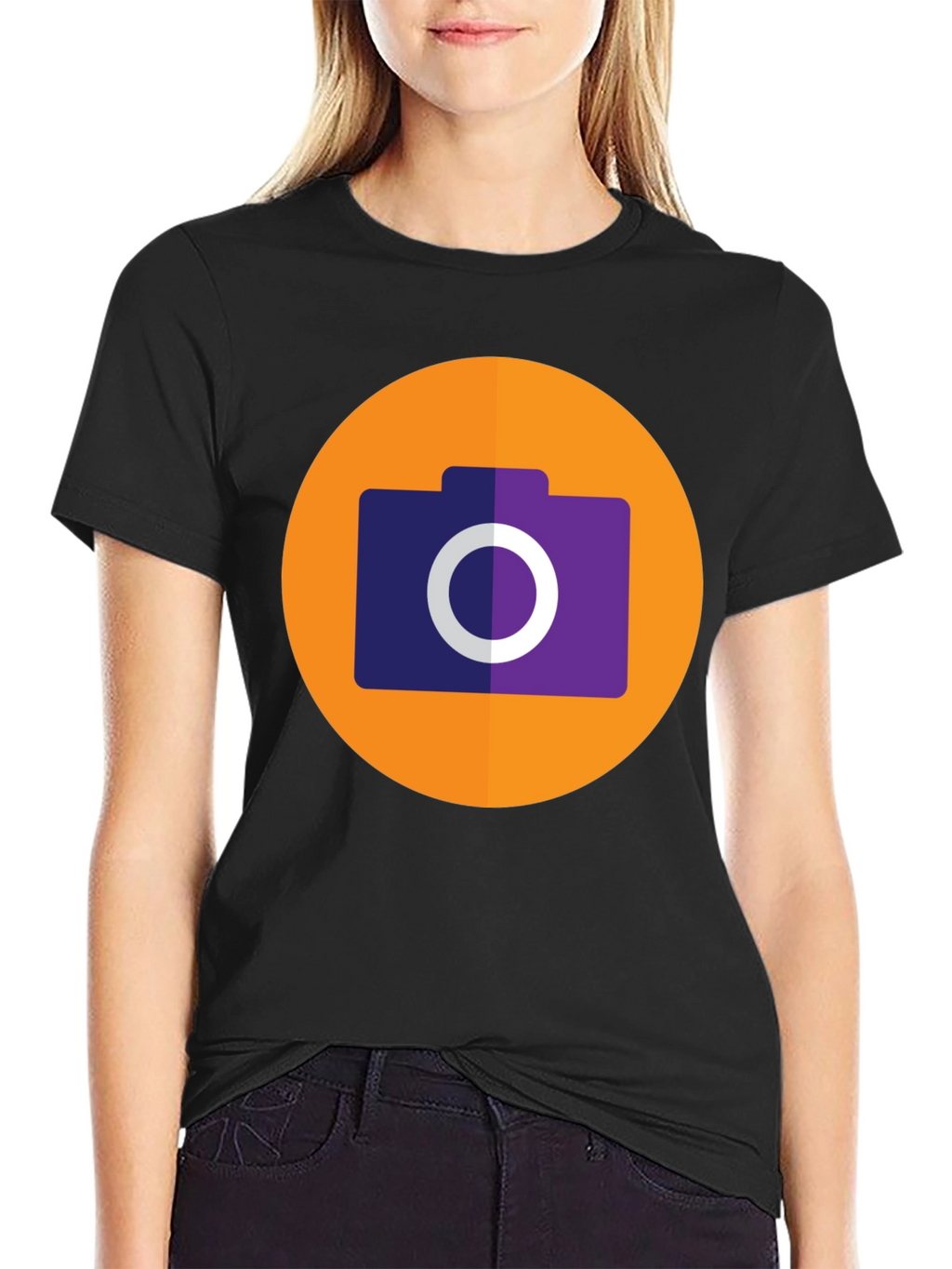Camera Icon Graphic Tee - Black Cotton T-Shirt