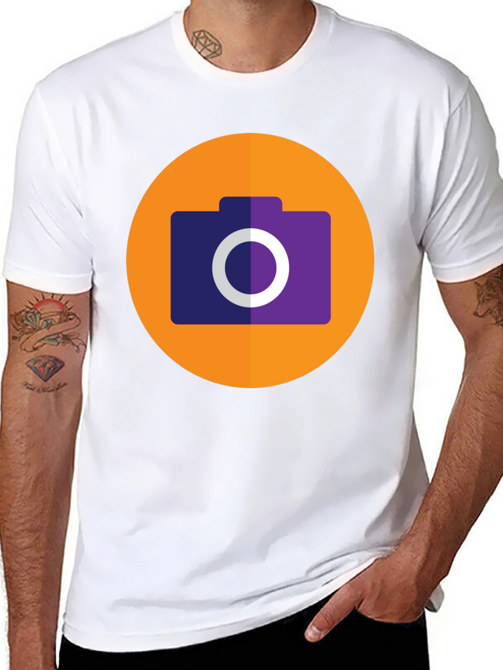 Camera Icon Graphic Tee - Black Cotton T-Shirt