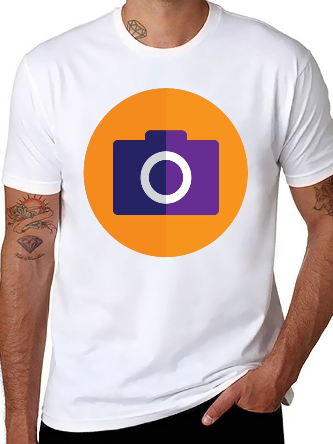 Camera Icon Graphic Tee - Black Cotton T-Shirt