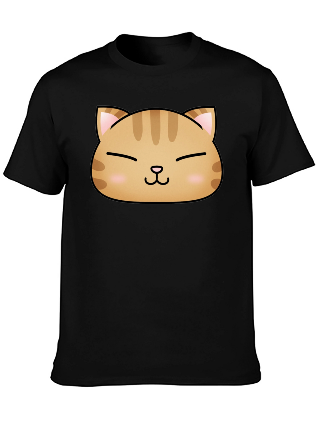 Cute Cat Face Graphic Print Black T-Shirt