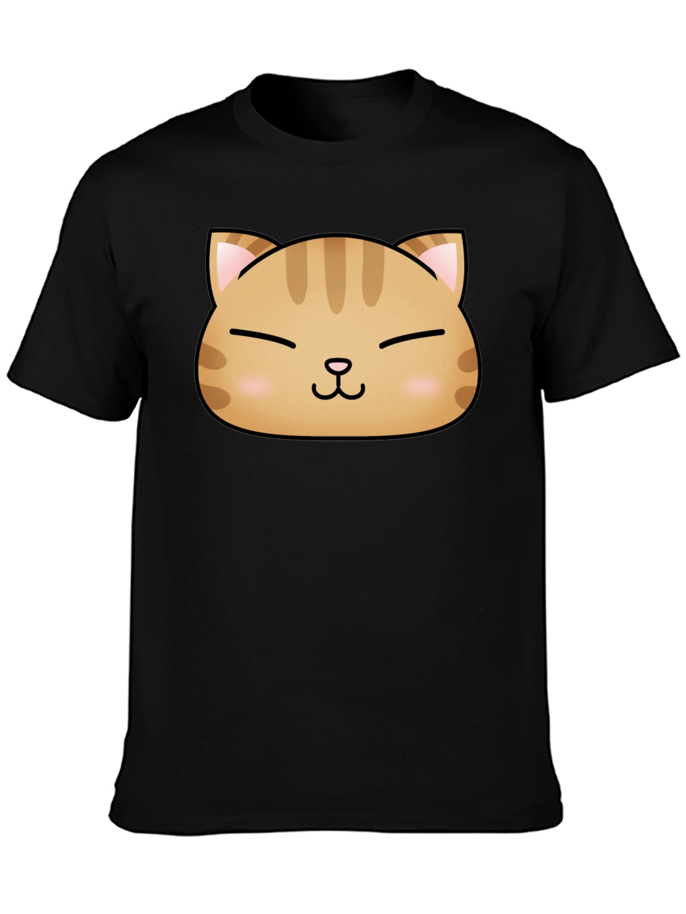 Cute Cat Face Graphic Print Black T-Shirt