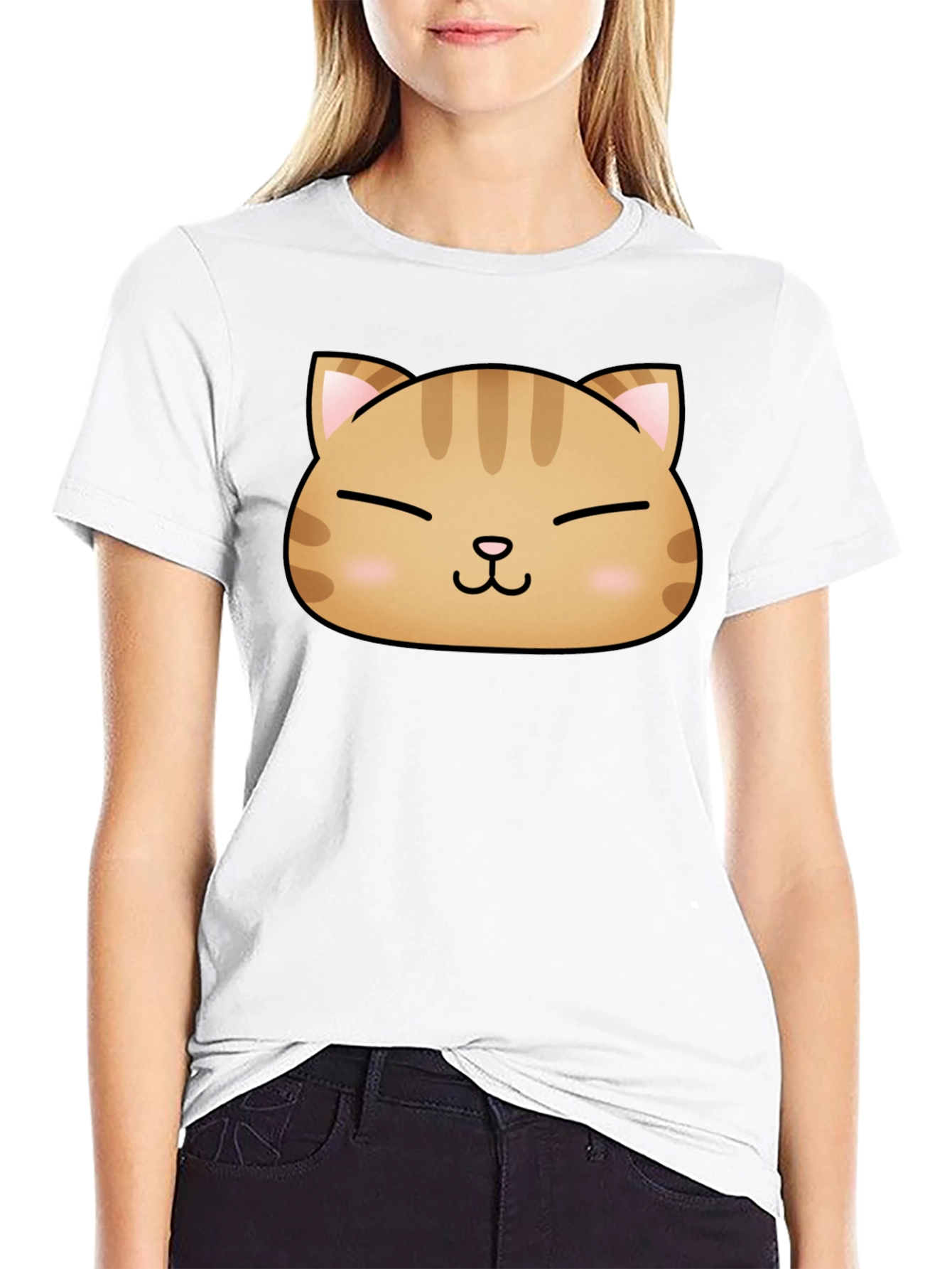 Cute Cat Face Graphic Print Black T-Shirt
