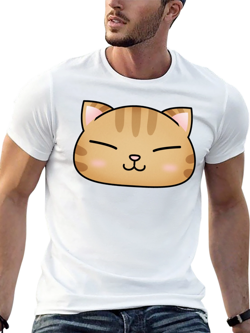 Cute Cat Face Graphic Print Black T-Shirt