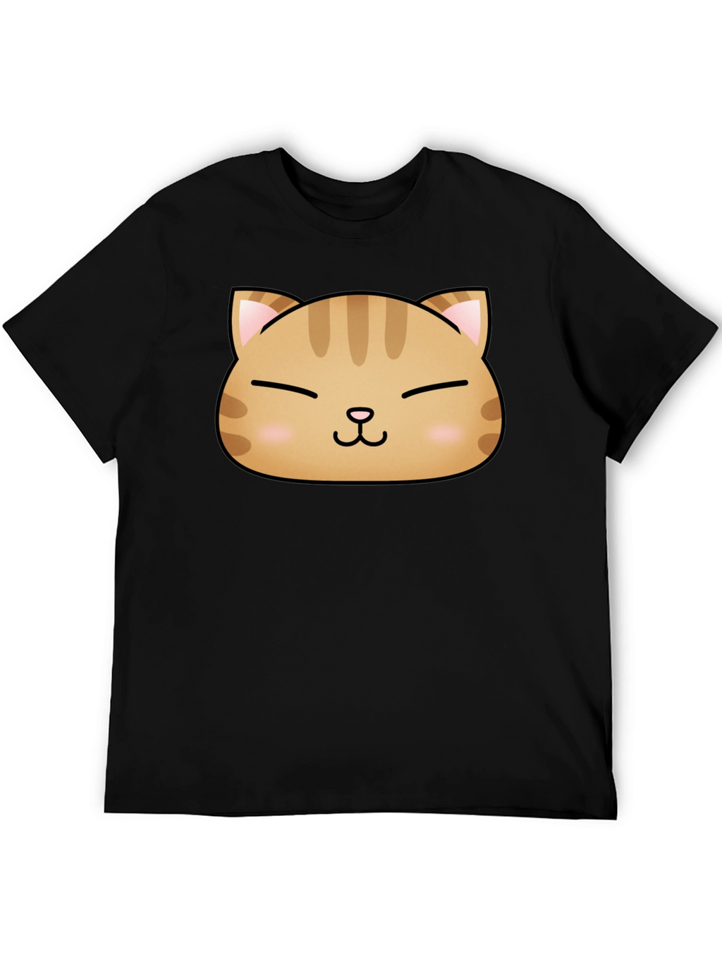 Cute Cat Face Graphic Print Black T-Shirt