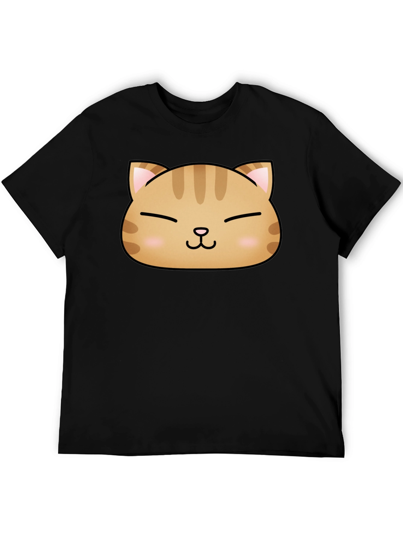 Cute Cat Face Graphic Print Black T-Shirt