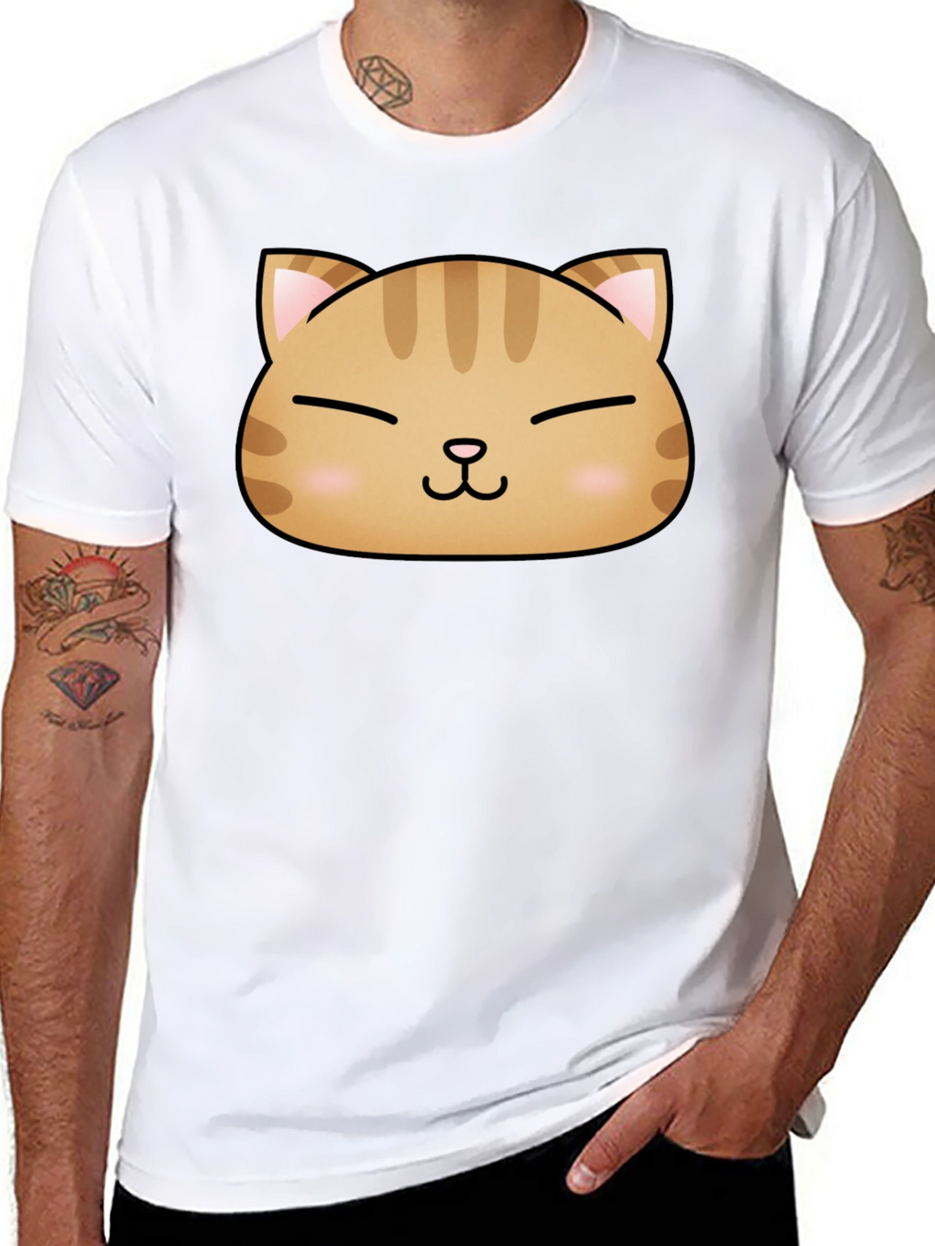 Cute Cat Face Graphic Print Black T-Shirt