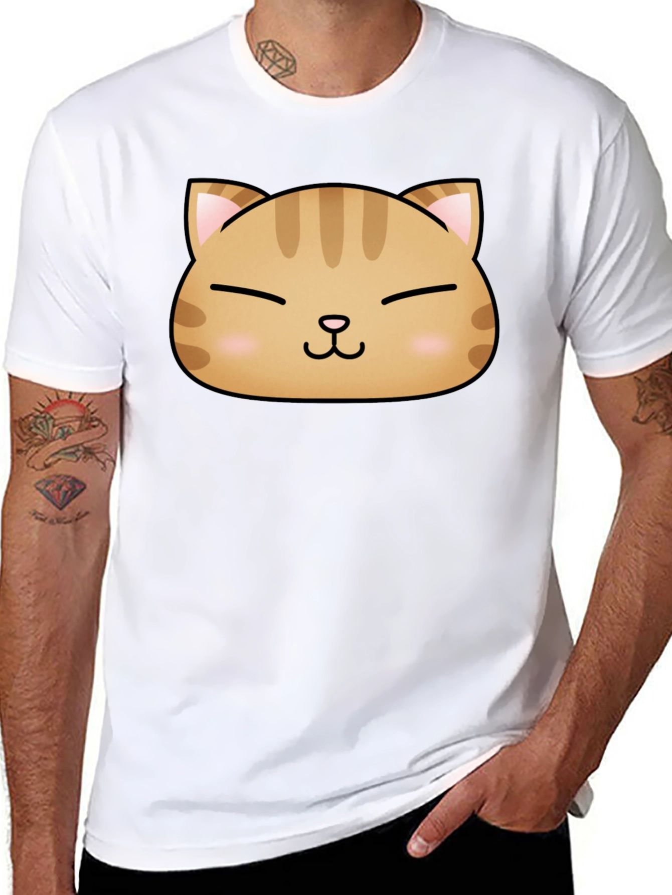 Cute Cat Face Graphic Print Black T-Shirt