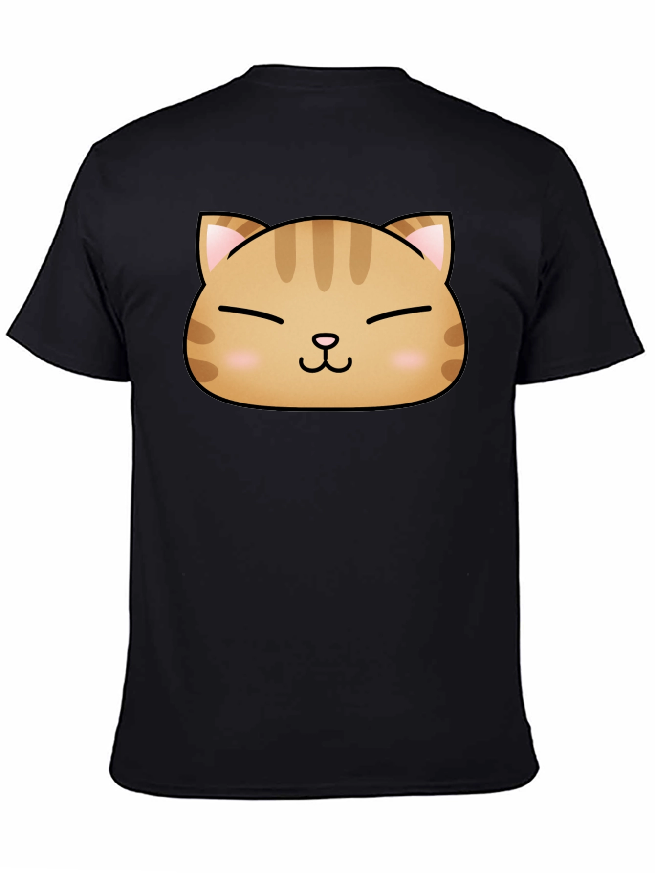 Cute Cat Face Graphic Print Black T-Shirt