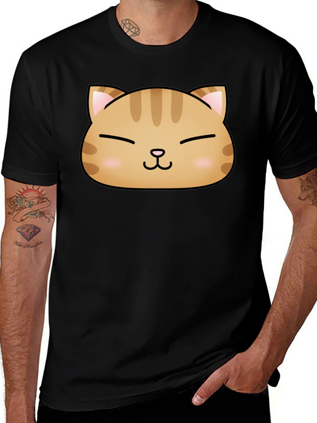 Cute Cat Face Graphic Print Black T-Shirt