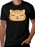 Cute Cat Face Graphic Print Black T-Shirt