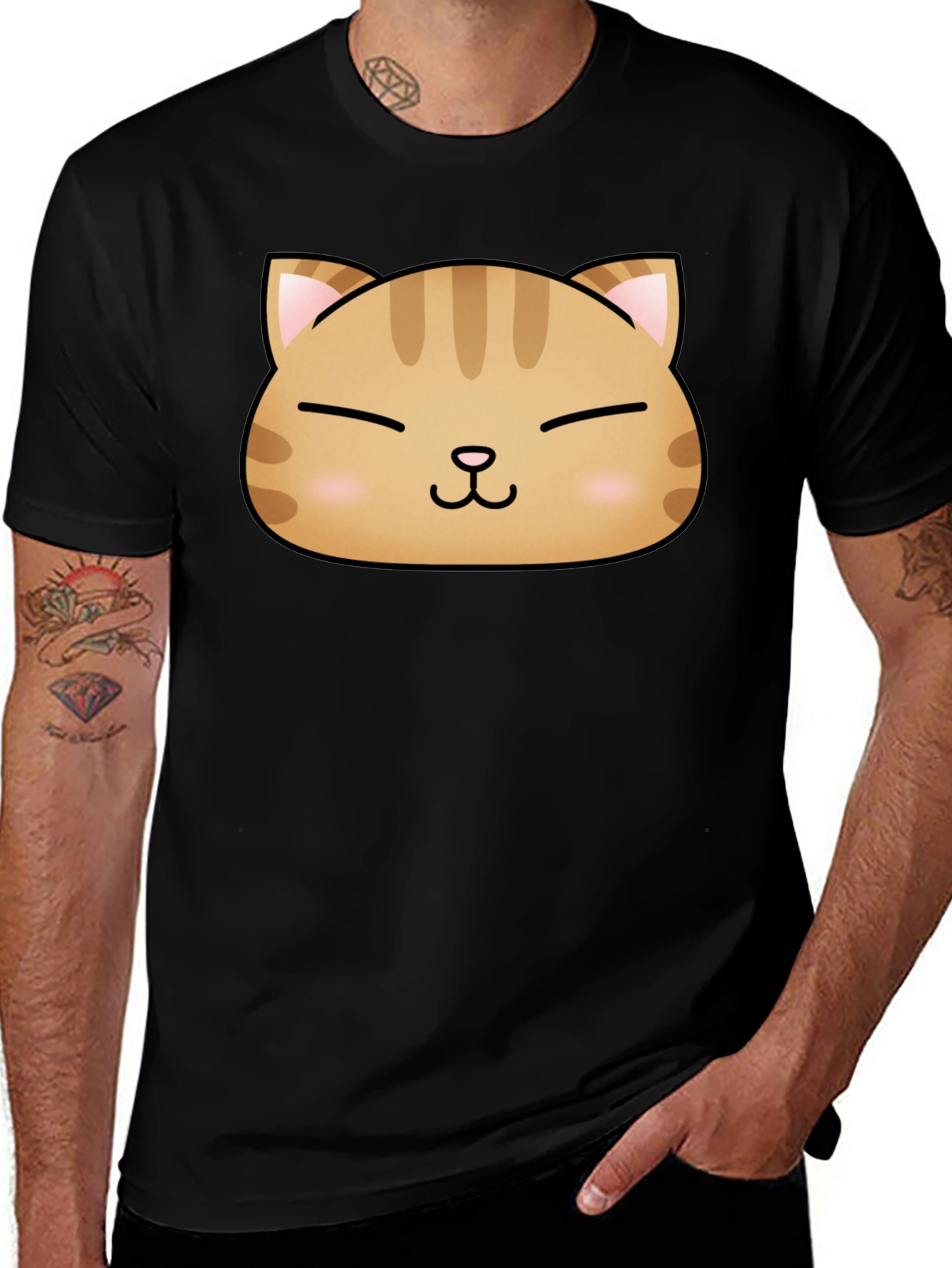 Cute Cat Face Graphic Print Black T-Shirt