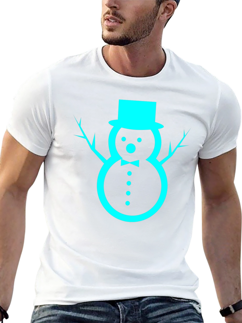 Festive Snowman Graphic Tee - Black Cotton Blend