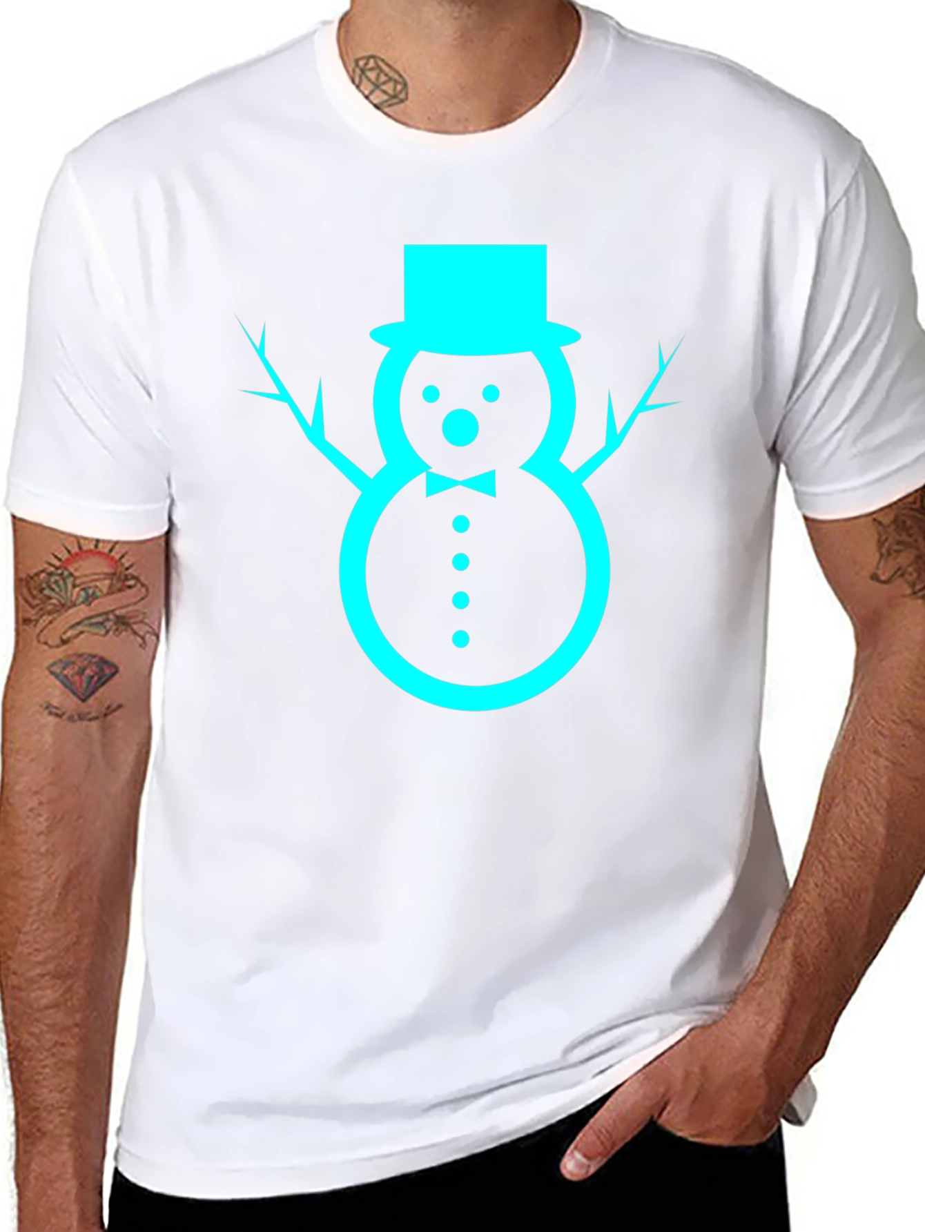 Festive Snowman Graphic Tee - Black Cotton Blend