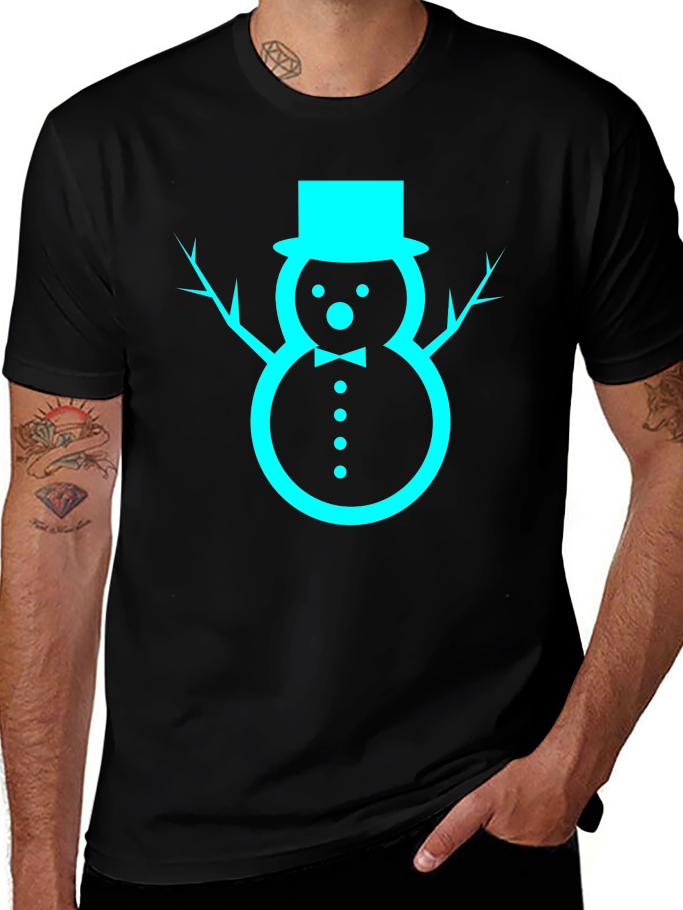 Festive Snowman Graphic Tee - Black Cotton Blend
