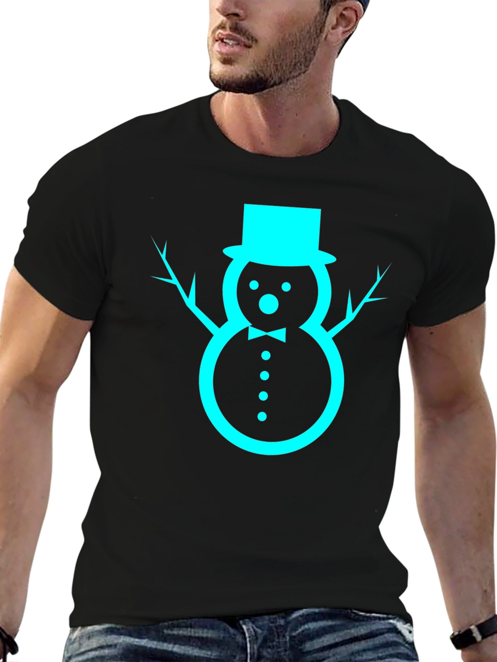 Festive Snowman Graphic Tee - Black Cotton Blend