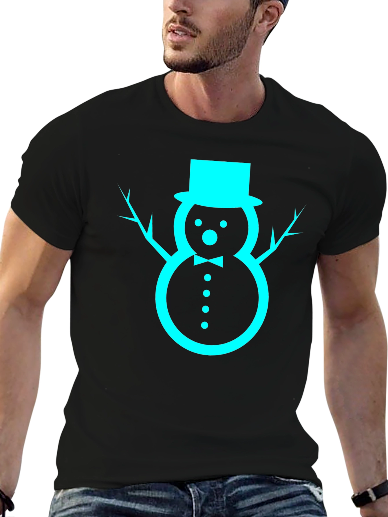 Festive Snowman Graphic Tee - Black Cotton Blend