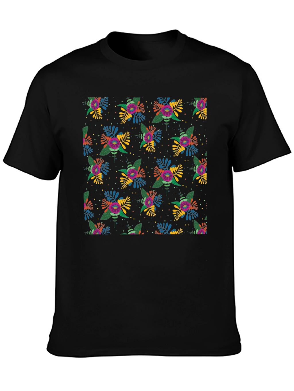 Floral Patterned Black T-Shirt