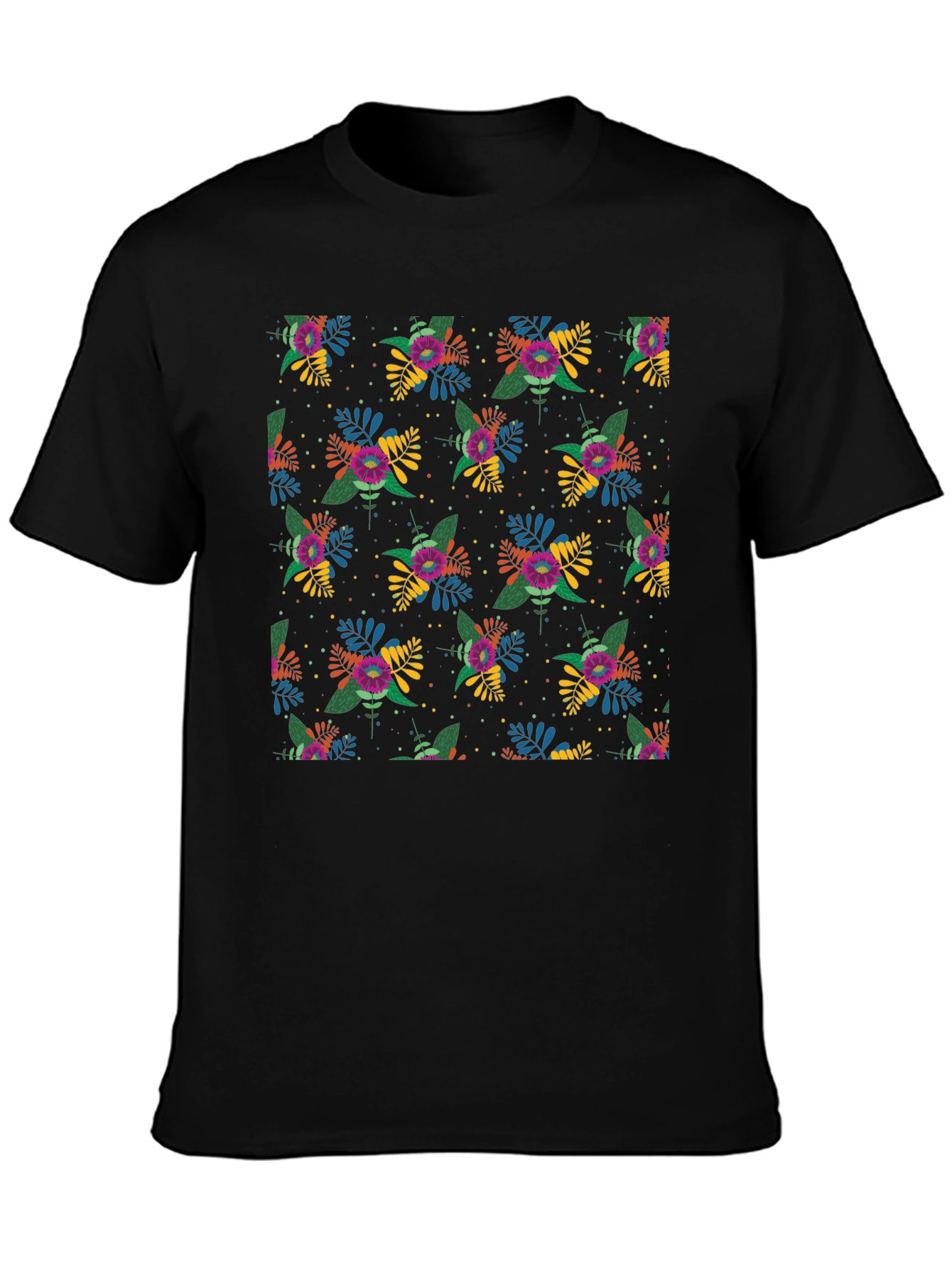 Floral Patterned Black T-Shirt