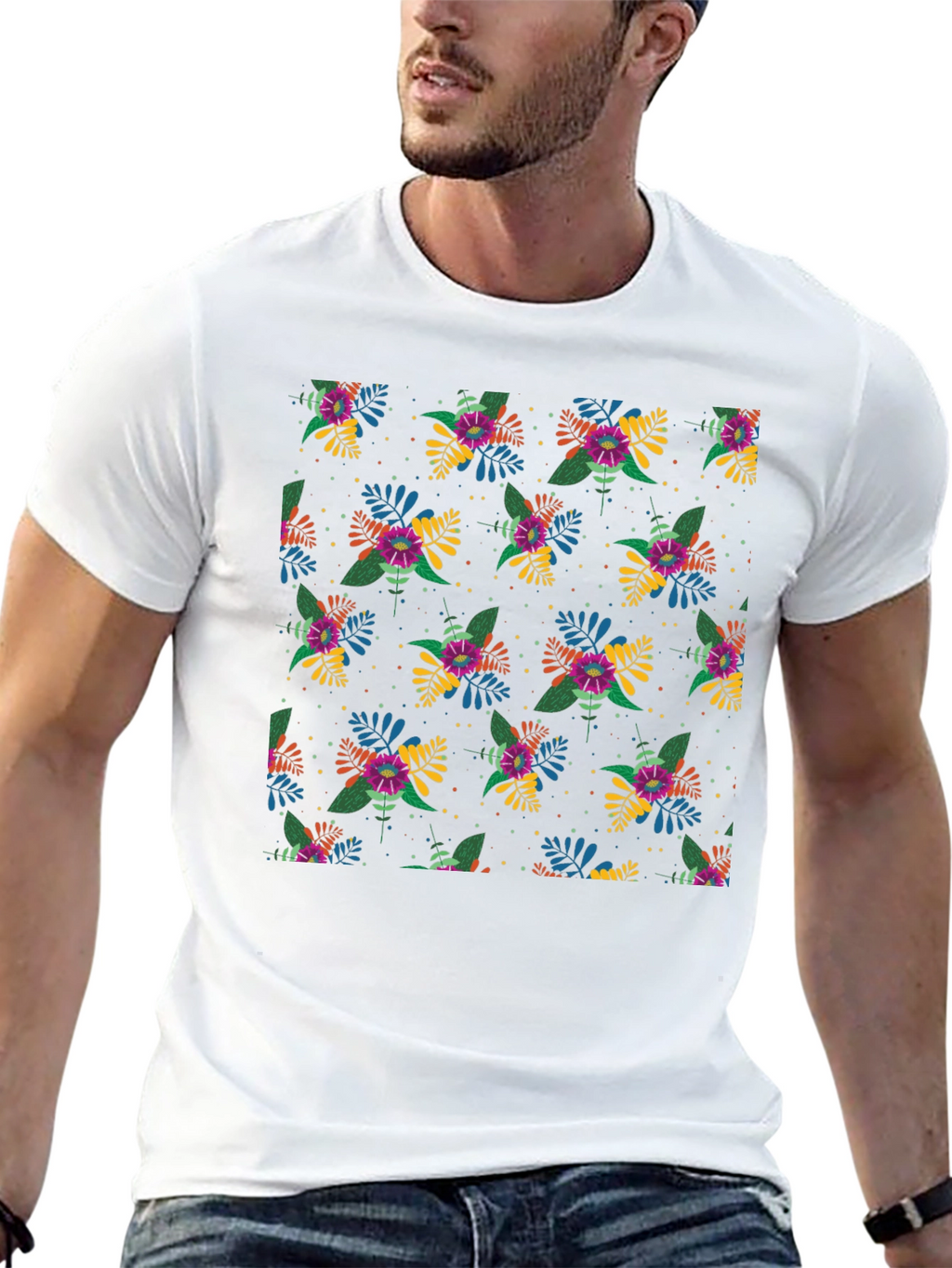 Floral Patterned Black T-Shirt
