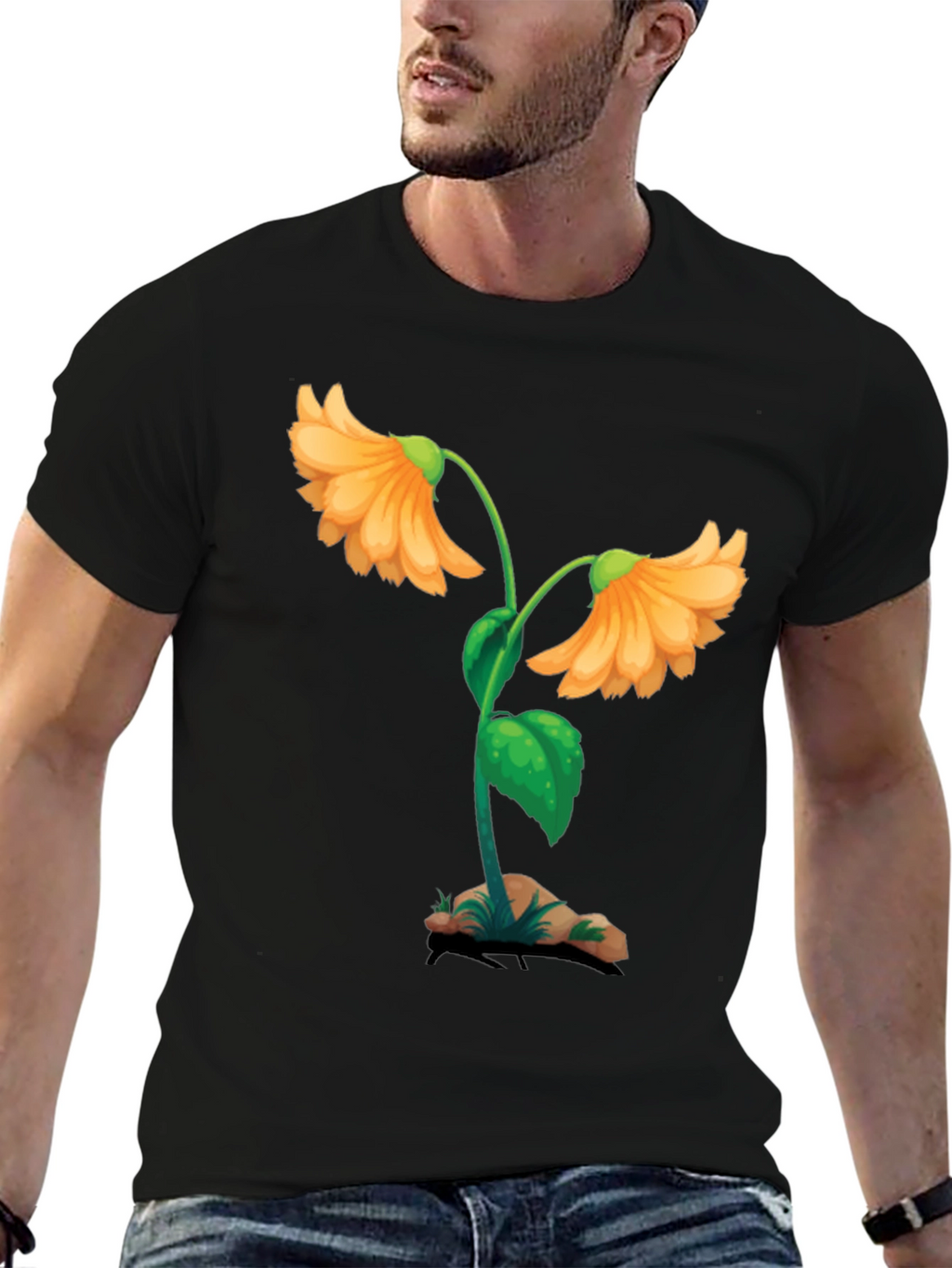 Floral Graphic Black T-Shirt - Unique Design