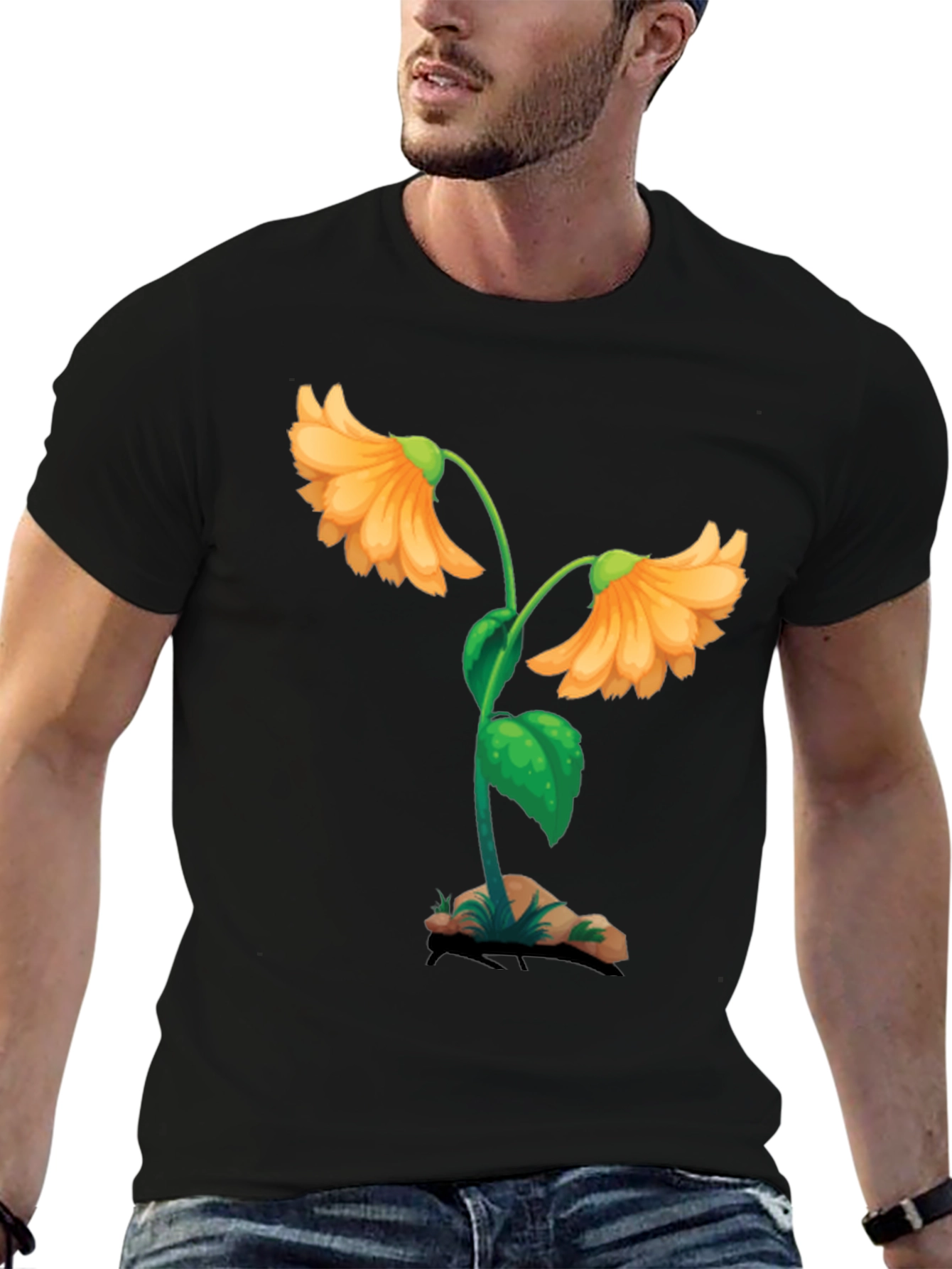 Floral Graphic Black T-Shirt - Unique Design