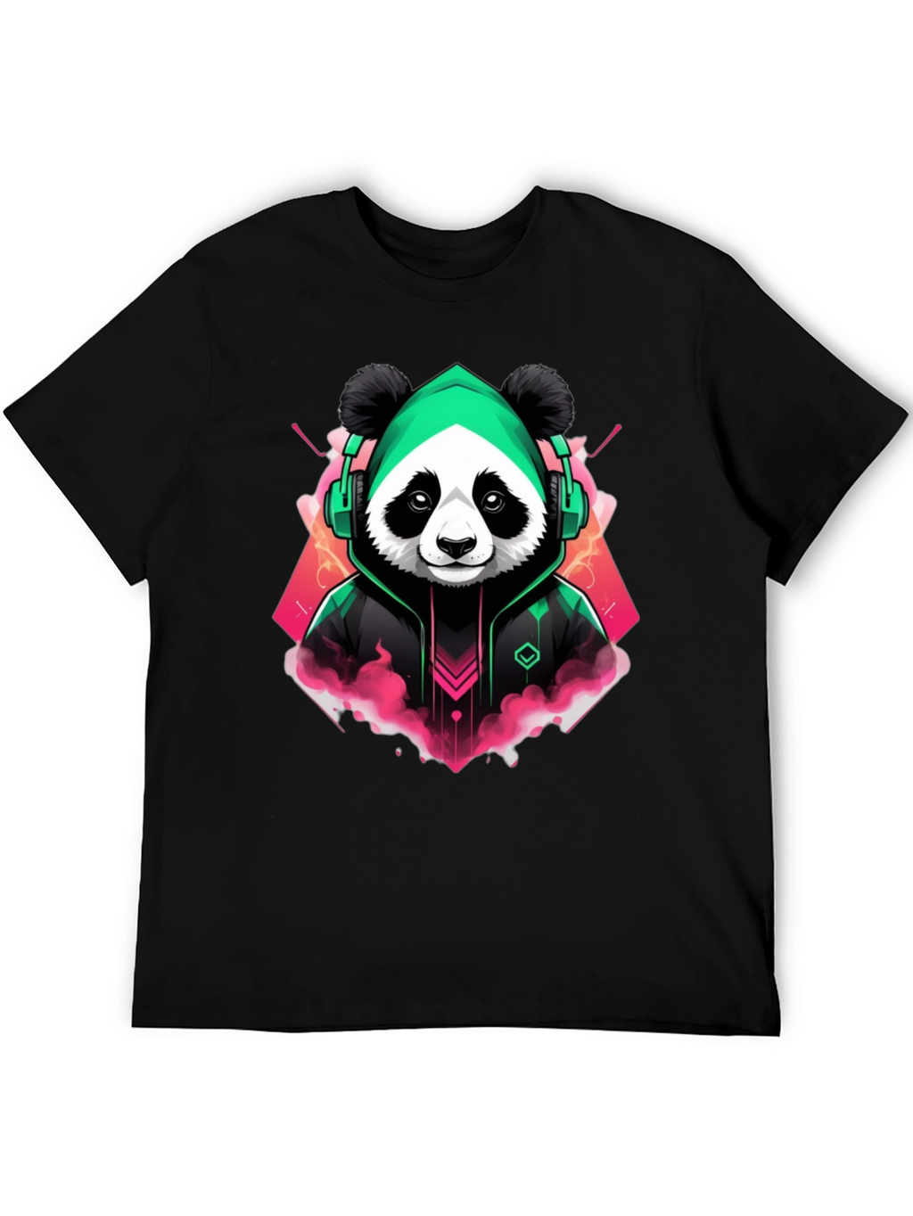 Cool Panda Gamer Graphic Tee - Black Cotton Blend
