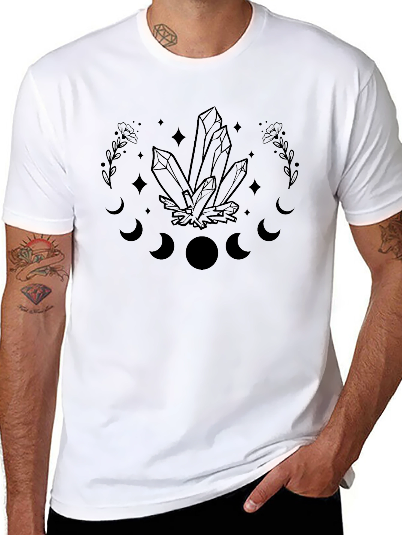 Crystal Moon Phase Graphic Tee - Black