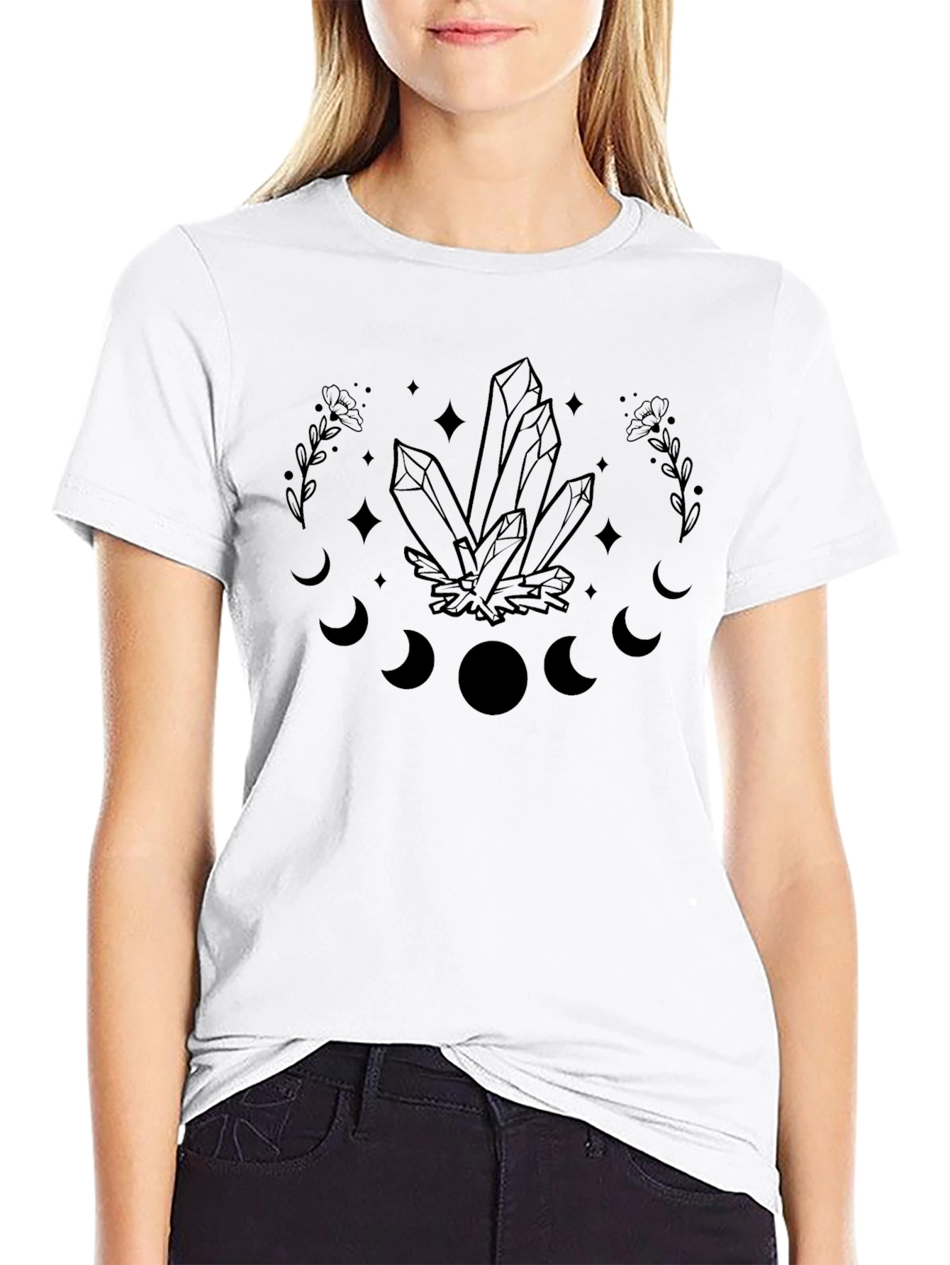 Crystal Moon Phase Graphic Tee - Black