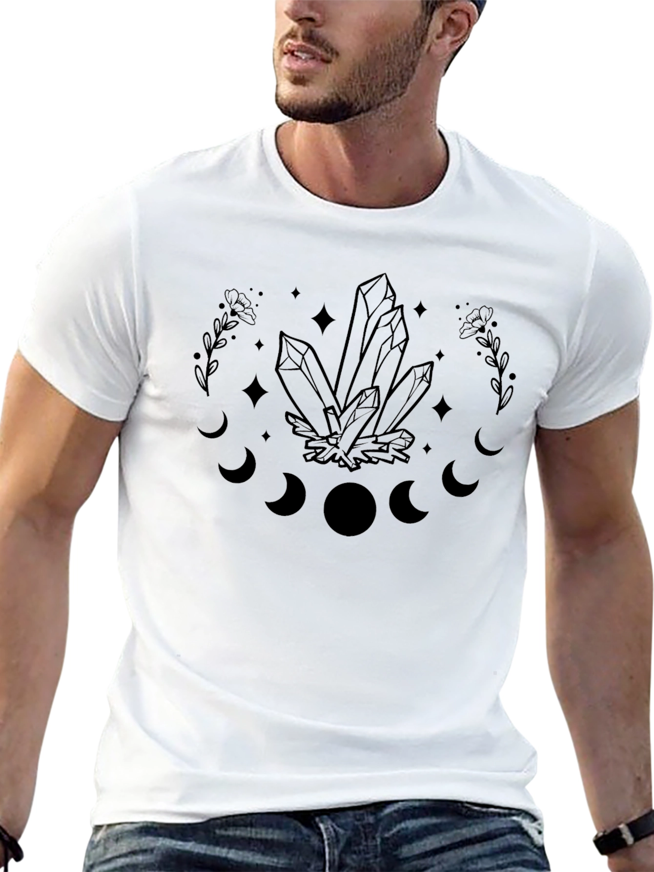 Crystal Moon Phase Graphic Tee - Black