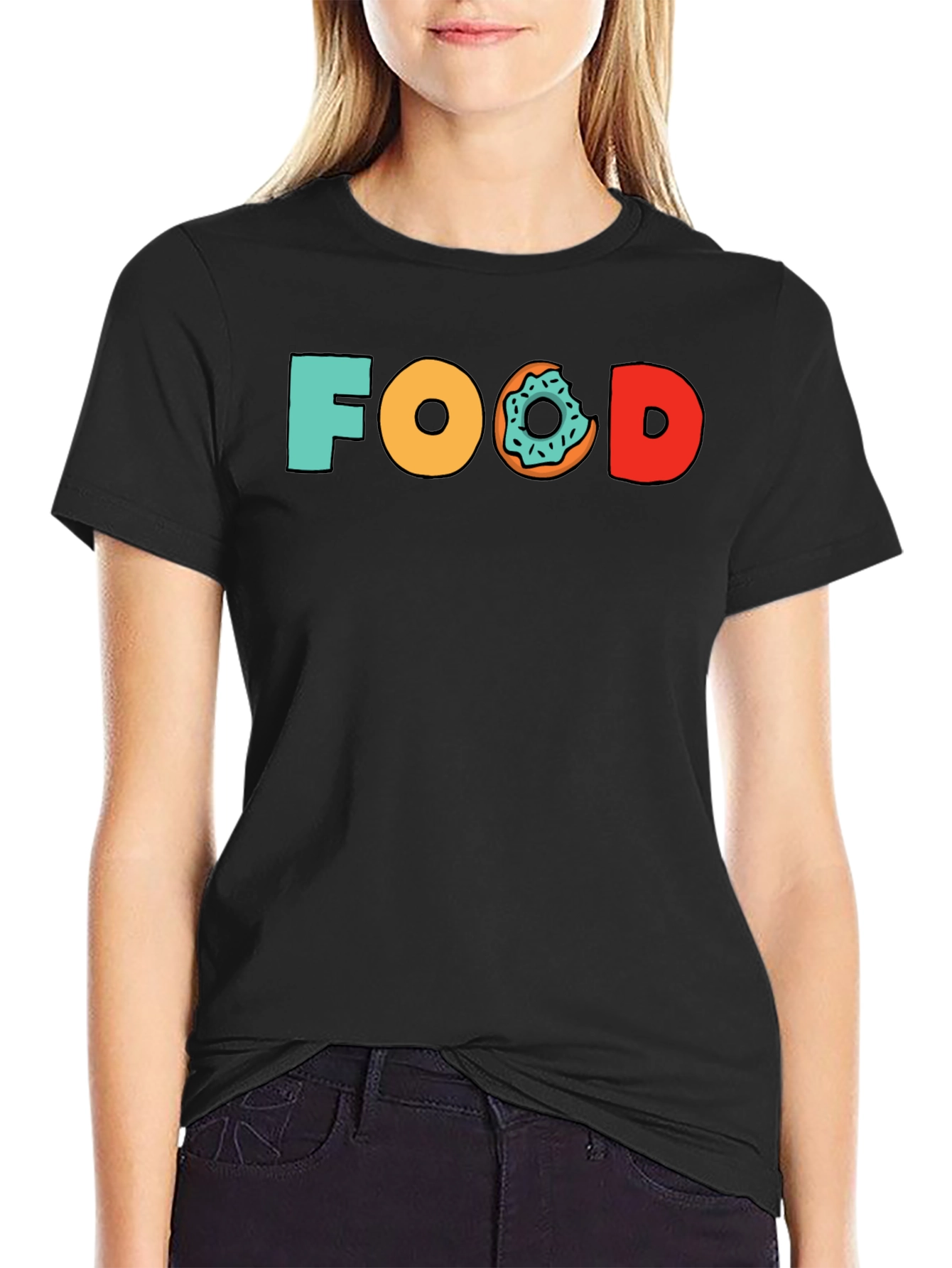 Food Donut Graphic Tee - Black Cotton T-Shirt
