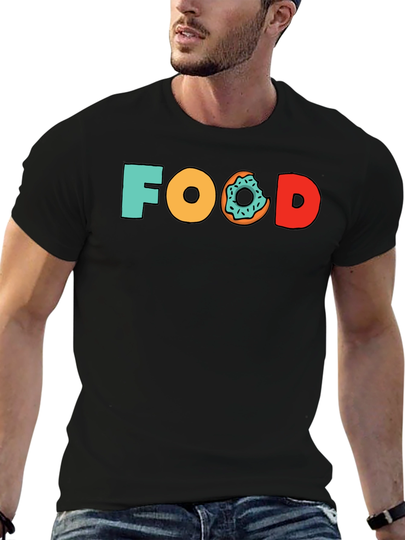 Food Donut Graphic Tee - Black Cotton T-Shirt