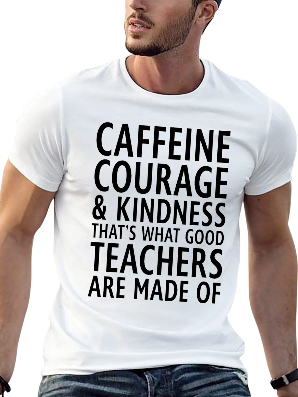 Caffeine Courage Teacher Graphic Tee - Black Cotton T-Shirt